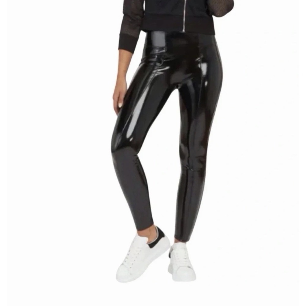Spanx Faux Patent Leather Womens Pants Size Medium Black Slimming Leggings New